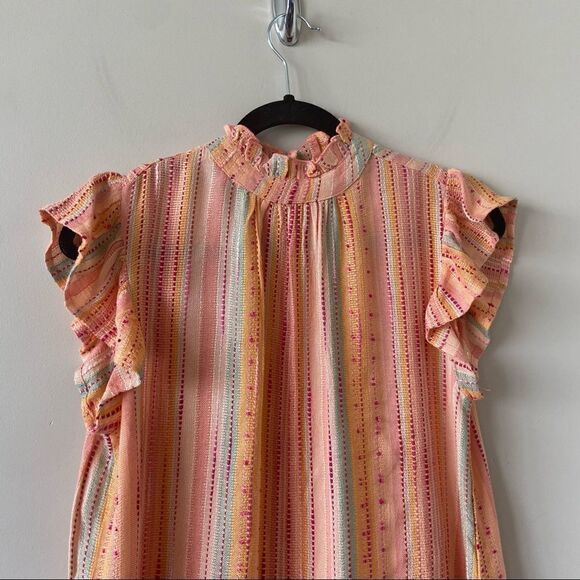 Thml-orange Creamsicle Embroidered Stripe Flutter Sleeve Top (Size:XS) - Picture 6 of 11